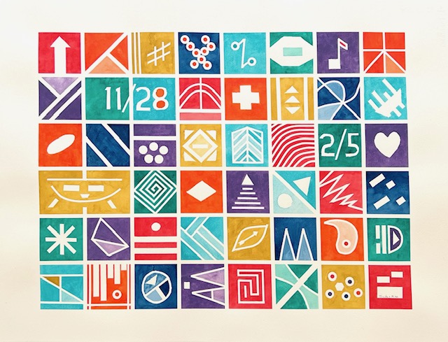 Geometric grid of colourful symbols and shapes — collaboration